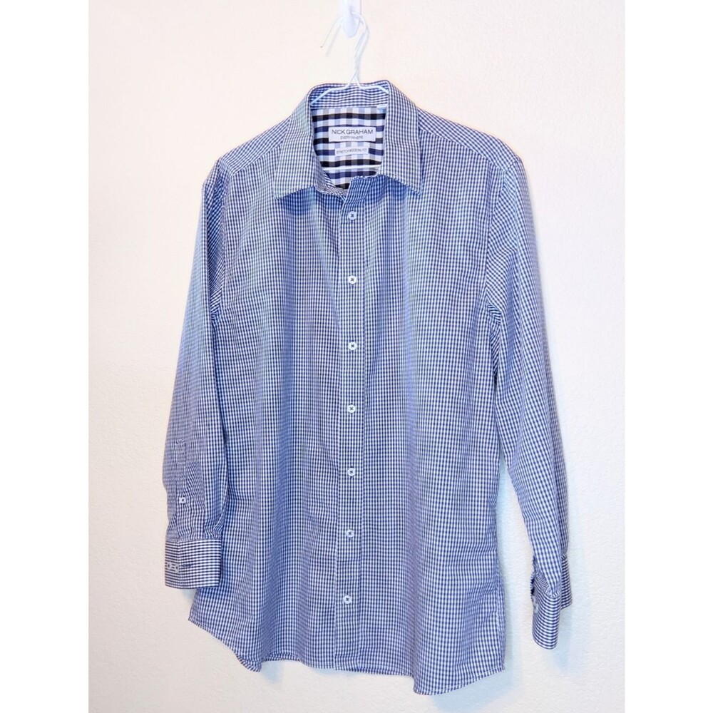 NICK GRAHAM EVERYWHERE Men Checked Long Sleeve Cotton Shirt Office Large
